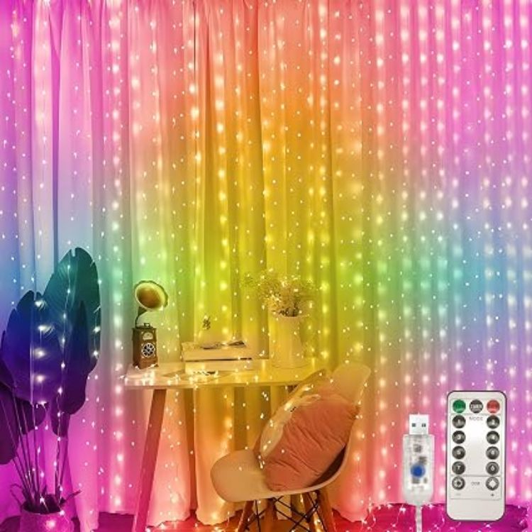 Picture of Curtain Fairy Lights, 3.6m x 3m 360leds USB Operated 8 Modes String Light Indoor Waterproof Hanging Window Lights with Hooks for Christmas, Wedding, Party,Wall, Home Decorations (Warm White) 