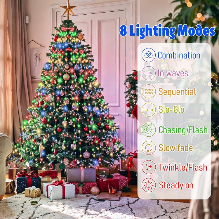 Picture of Christmas Tree Lights, 480 LED 3M x 16 Lines Xmas Tree Lights Plug in with 8 Modes/Timer/Memory, Waterproof Multicoloured Christmas Decoration Fairy Lights Easy to Install for 6-12ft Tree 