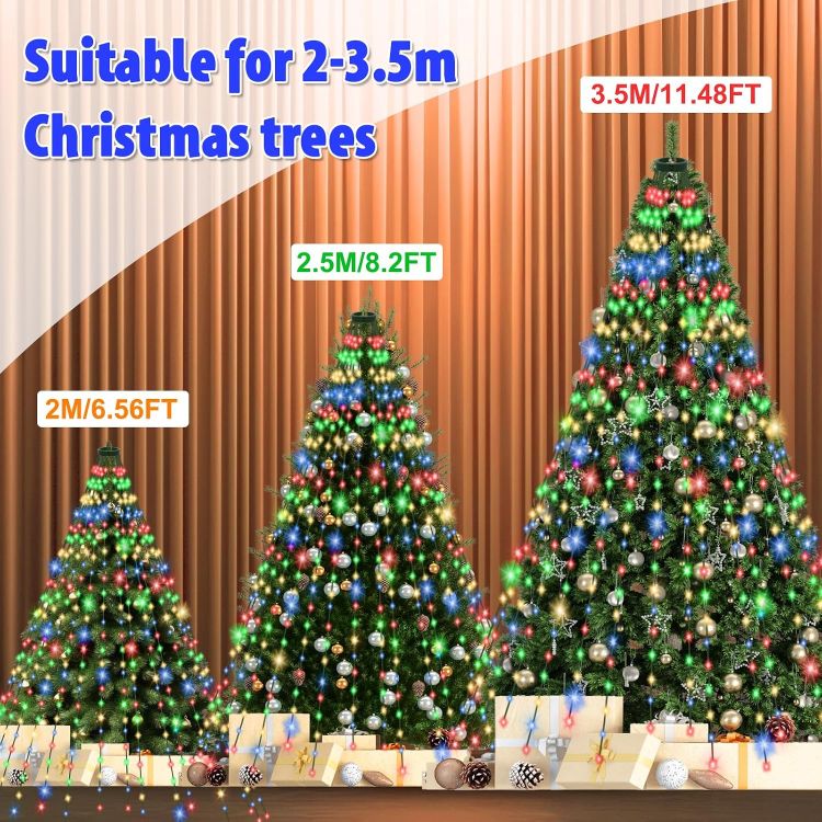 Picture of Christmas Tree Lights, 480 LED 3M x 16 Lines Xmas Tree Lights Plug in with 8 Modes/Timer/Memory, Waterproof Multicoloured Christmas Decoration Fairy Lights Easy to Install for 6-12ft Tree 