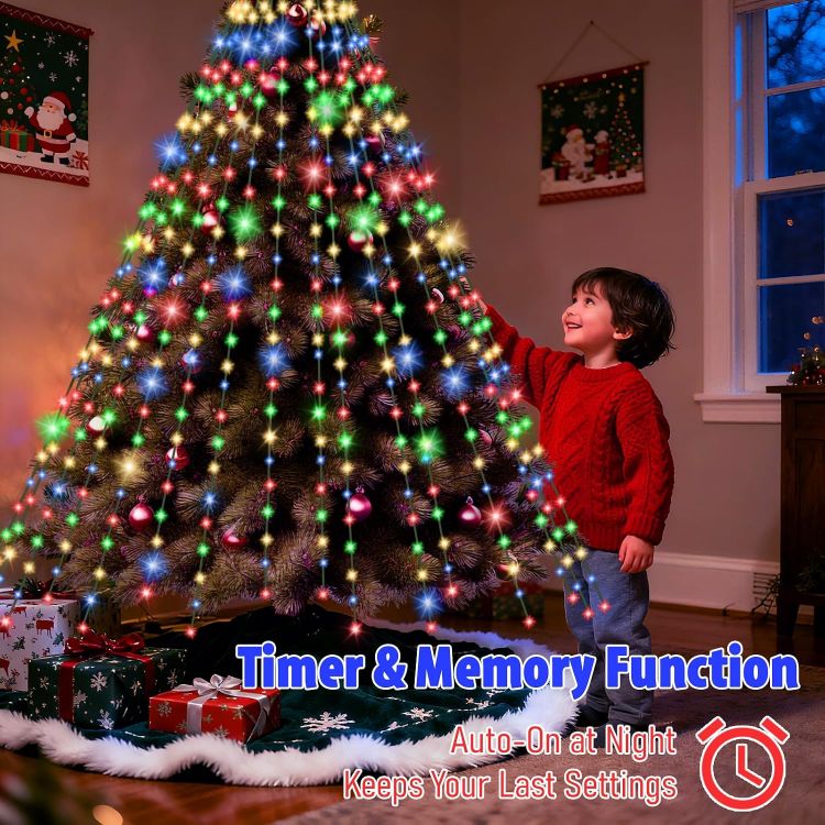 Picture of Christmas Tree Lights, 480 LED 3M x 16 Lines Xmas Tree Lights Plug in with 8 Modes/Timer/Memory, Waterproof Multicoloured Christmas Decoration Fairy Lights Easy to Install for 6-12ft Tree 