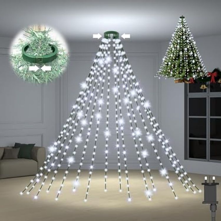 Picture of Christmas Tree Lights, 480 LED 3M x 16 Lines Xmas Tree Lights Plug in with 8 Modes/Timer/Memory, Waterproof Multicoloured Christmas Decoration Fairy Lights Easy to Install for 6-12ft Tree 