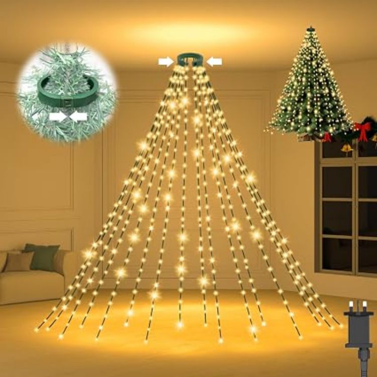 Picture of Christmas Tree Lights, 480 LED 3M x 16 Lines Xmas Tree Lights Plug in with 8 Modes/Timer/Memory, Waterproof Multicoloured Christmas Decoration Fairy Lights Easy to Install for 6-12ft Tree 