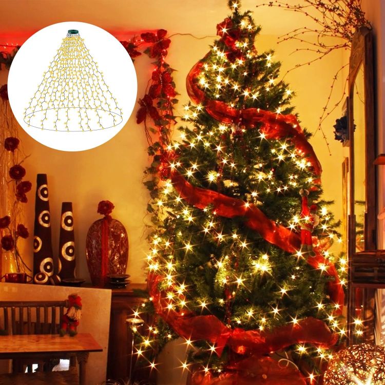 Picture of Christmas Tree Net Lights - 6.6FT x 16Line 400LEDs, Waterproof, Plug-In, 8 Modes Warm White for Indoor and Outdoor Use