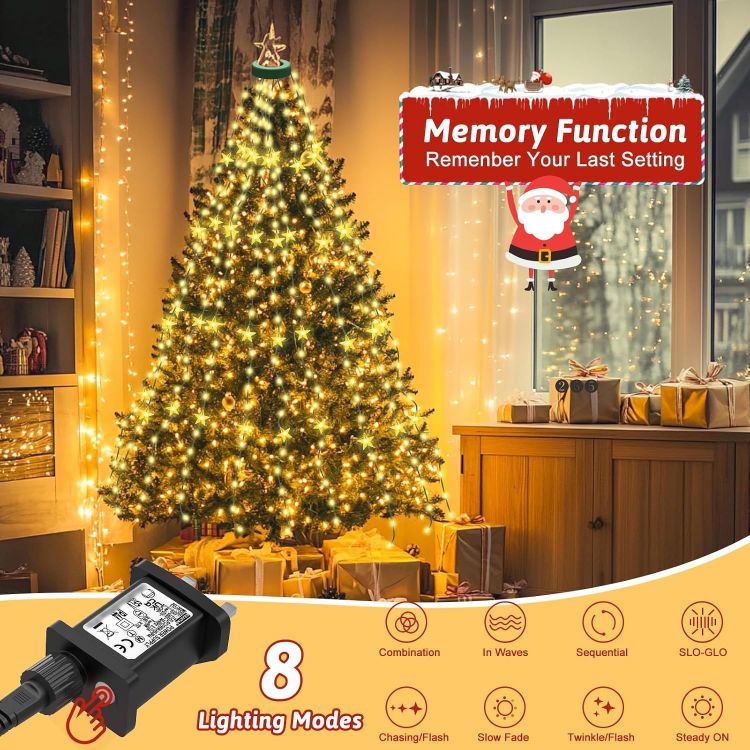 Picture of Christmas Tree Lights, 2M x16 Lines 400 LEDs Star Fairy Lights Plug in with Timer 8 Twinkle Modes Memory Waterproof for 5-10Ft Christmas Tree Indoor and Outdoor- Warm White