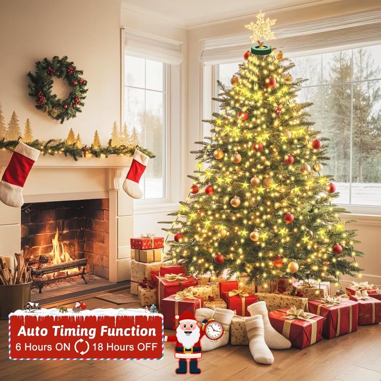 Picture of Christmas Tree Lights, 2M x16 Lines 400 LEDs Star Fairy Lights Plug in with Timer 8 Twinkle Modes Memory Waterproof for 5-10Ft Christmas Tree Indoor and Outdoor- Warm White