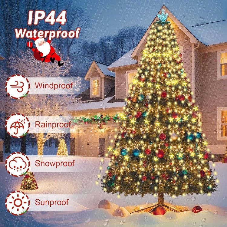 Picture of Christmas Tree Lights, 2M x16 Lines 400 LEDs Star Fairy Lights Plug in with Timer 8 Twinkle Modes Memory Waterproof for 5-10Ft Christmas Tree Indoor and Outdoor- Warm White