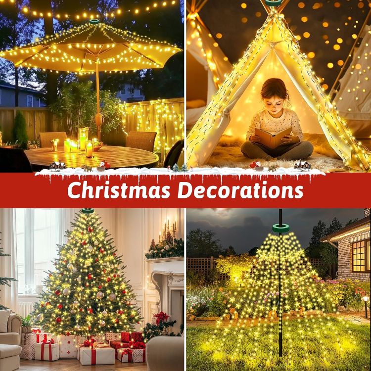 Picture of Christmas Tree Lights, 2M x16 Lines 400 LEDs Star Fairy Lights Plug in with Timer 8 Twinkle Modes Memory Waterproof for 5-10Ft Christmas Tree Indoor and Outdoor- Warm White