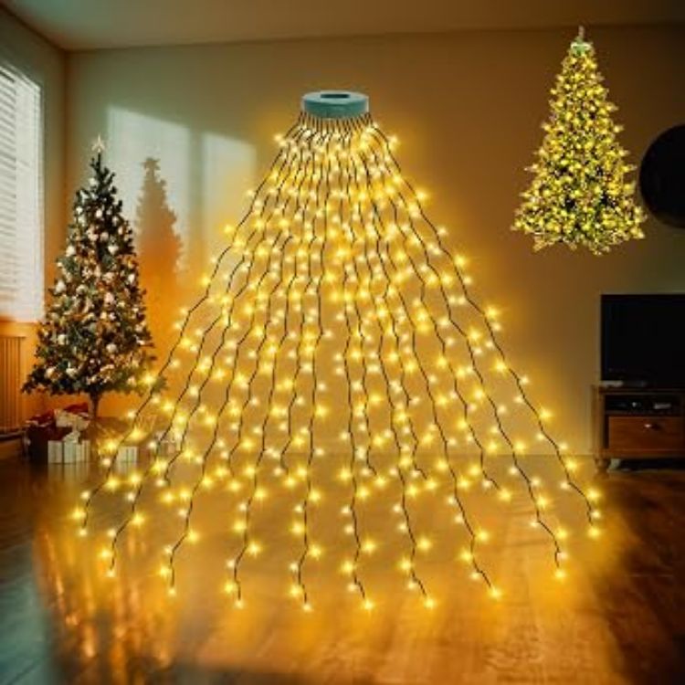 Picture of Christmas Tree Lights, 9.84Ft/3M 16 Strands 592 LED Cool White String Lights Plug in with 8 Lighting Modes for Indoor Outdoor Xmas Tree Wedding Party Decoration