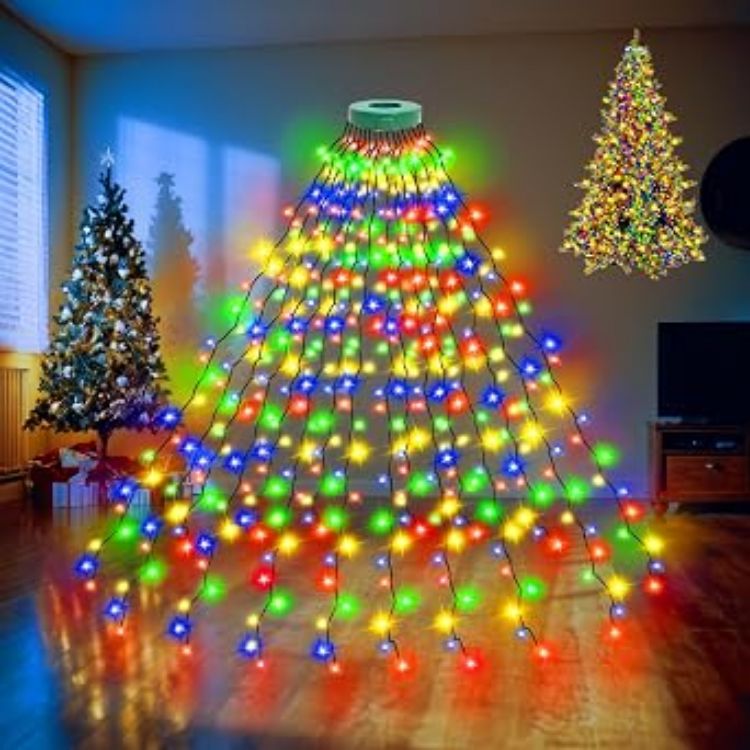 Picture of Christmas Tree Lights, 9.84Ft/3M 16 Strands 592 LED Cool White String Lights Plug in with 8 Lighting Modes for Indoor Outdoor Xmas Tree Wedding Party Decoration