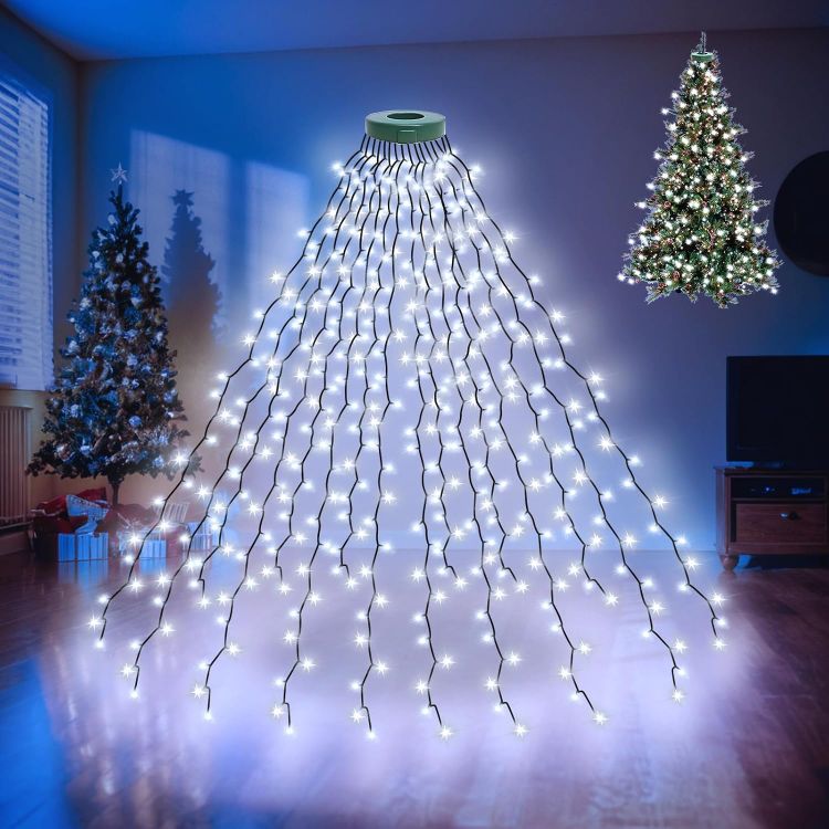 Picture of Christmas Tree Lights, 9.84Ft/3M 16 Strands 592 LED Cool White String Lights Plug in with 8 Lighting Modes for Indoor Outdoor Xmas Tree Wedding Party Decoration