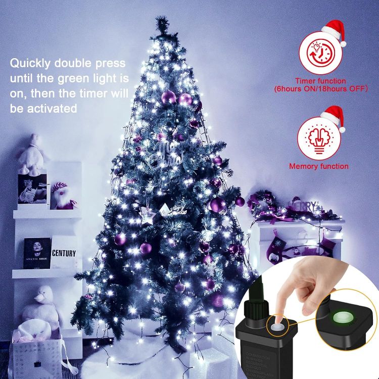 Picture of Christmas Tree Lights, 9.84Ft/3M 16 Strands 592 LED Cool White String Lights Plug in with 8 Lighting Modes for Indoor Outdoor Xmas Tree Wedding Party Decoration