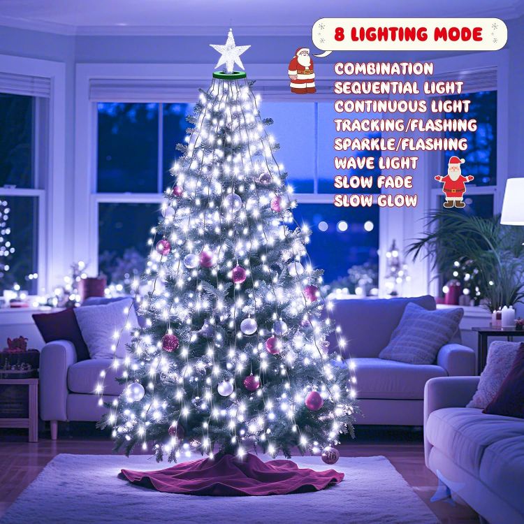 Picture of Christmas Tree Lights, 9.84Ft/3M 16 Strands 592 LED Cool White String Lights Plug in with 8 Lighting Modes for Indoor Outdoor Xmas Tree Wedding Party Decoration