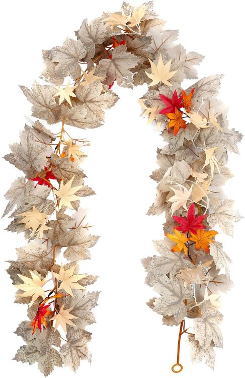 Picture of Fall Garland Maple Leaf, Autumn Maple Leaf Garland, Artificial Autumn Leaves Wreath, Thanksgiving Fall Garlands Decor for Thanksgiving Halloween Home Indoor Outdoor Mantel Wall Backdrop Table Decor