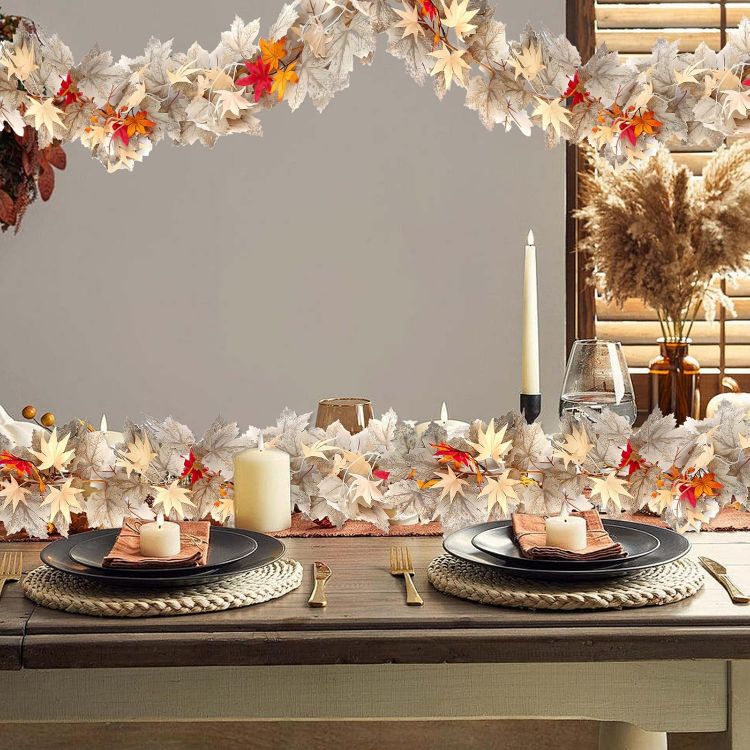 Picture of Fall Garland Maple Leaf, Autumn Maple Leaf Garland, Artificial Autumn Leaves Wreath, Thanksgiving Fall Garlands Decor for Thanksgiving Halloween Home Indoor Outdoor Mantel Wall Backdrop Table Decor