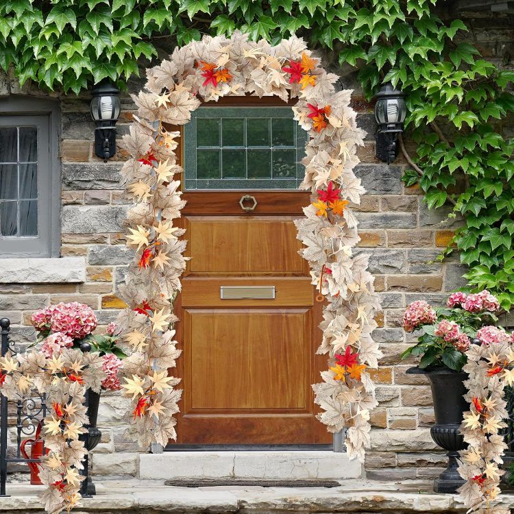 Picture of Fall Garland Maple Leaf, Autumn Maple Leaf Garland, Artificial Autumn Leaves Wreath, Thanksgiving Fall Garlands Decor for Thanksgiving Halloween Home Indoor Outdoor Mantel Wall Backdrop Table Decor