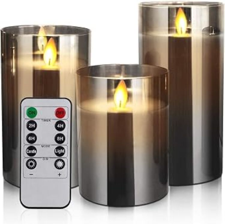 Picture of Candle Flameless Led Candles Light Flickering,Real Wax Fake Wick Moving Flame Faux Wickless Pillar,with Timer Remote,Suit for Festival Wedding Home Party Halloween Decorations