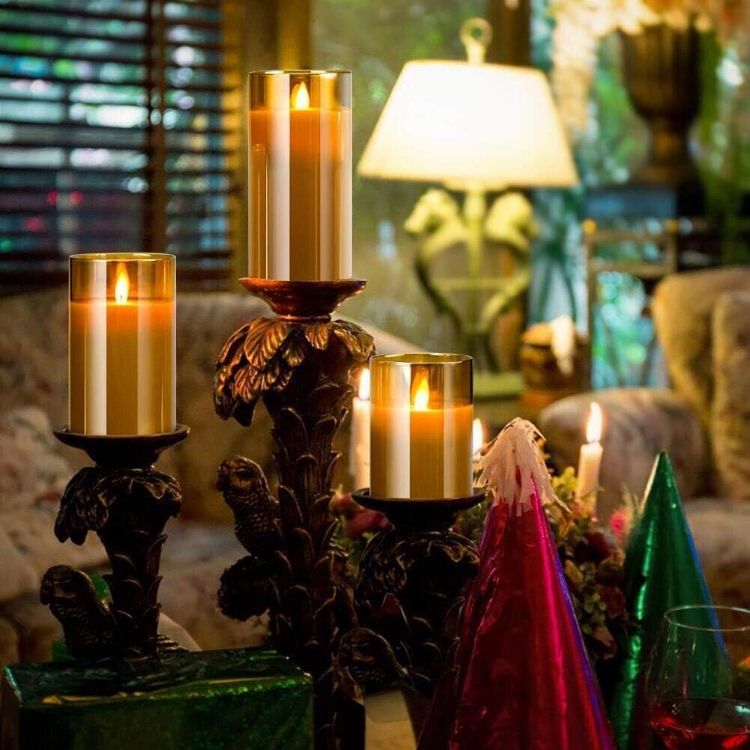 Picture of Candle Flameless Led Candles Light Flickering,Real Wax Fake Wick Moving Flame Faux Wickless Pillar,with Timer Remote,Suit for Festival Wedding Home Party Halloween Decorations