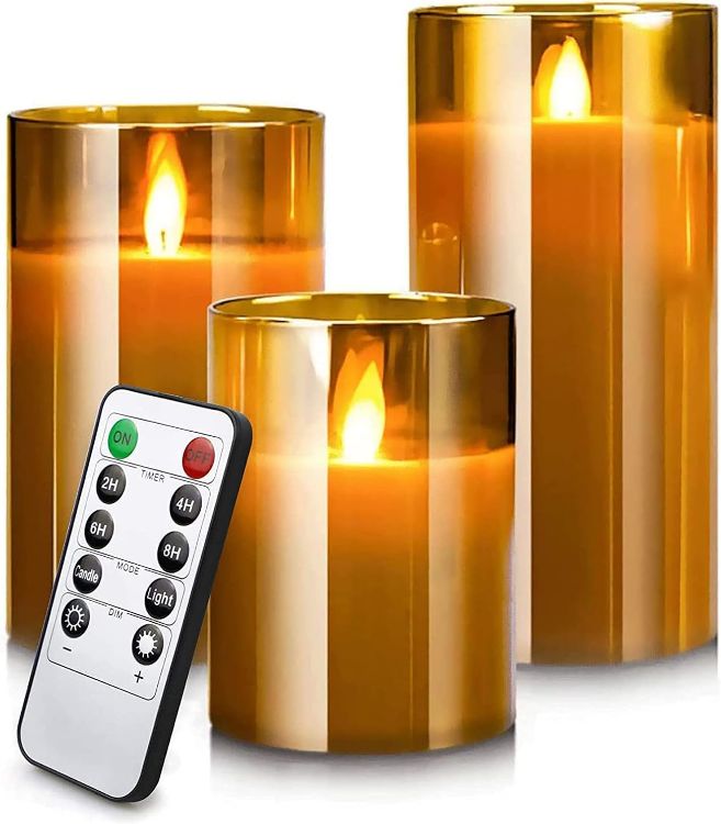 Picture of Candle Flameless Led Candles Light Flickering,Real Wax Fake Wick Moving Flame Faux Wickless Pillar,with Timer Remote,Suit for Festival Wedding Home Party Halloween Decorations