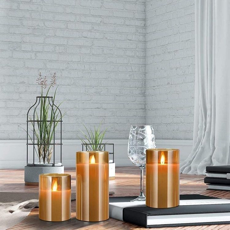 Picture of Candle Flameless Led Candles Light Flickering,Real Wax Fake Wick Moving Flame Faux Wickless Pillar,with Timer Remote,Suit for Festival Wedding Home Party Halloween Decorations