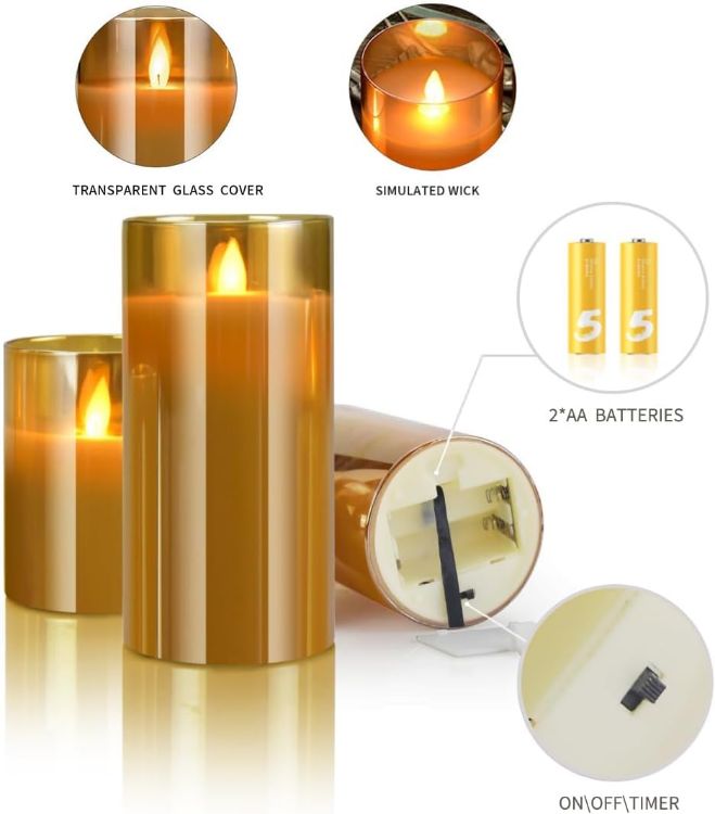 Picture of Candle Flameless Led Candles Light Flickering,Real Wax Fake Wick Moving Flame Faux Wickless Pillar,with Timer Remote,Suit for Festival Wedding Home Party Halloween Decorations