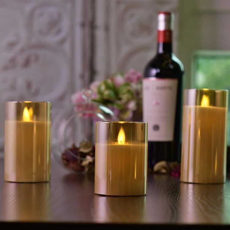 Picture of Candle Flameless Led Candles Light Flickering,Real Wax Fake Wick Moving Flame Faux Wickless Pillar,with Timer Remote,Suit for Festival Wedding Home Party Halloween Decorations