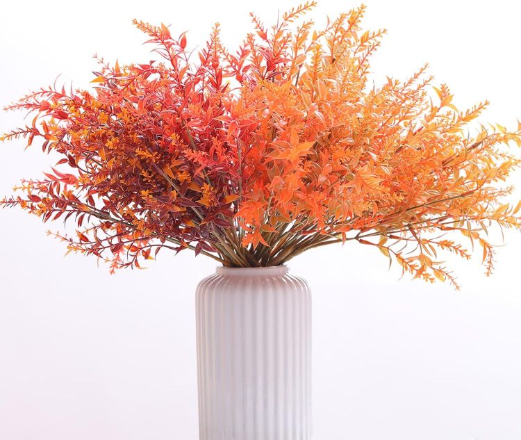 Picture of 12 Bundles Artificial Fall Flowers No Fade Faux Autumn Plants,Fake Indoor Outdoor Greenery for Thanksgiving Christmas Wedding Party Home Garden Décor (Autumn)