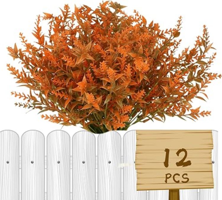 Picture of 12 Bundles Artificial Fall Flowers No Fade Faux Autumn Plants,Fake Indoor Outdoor Greenery for Thanksgiving Christmas Wedding Party Home Garden Décor (Autumn)