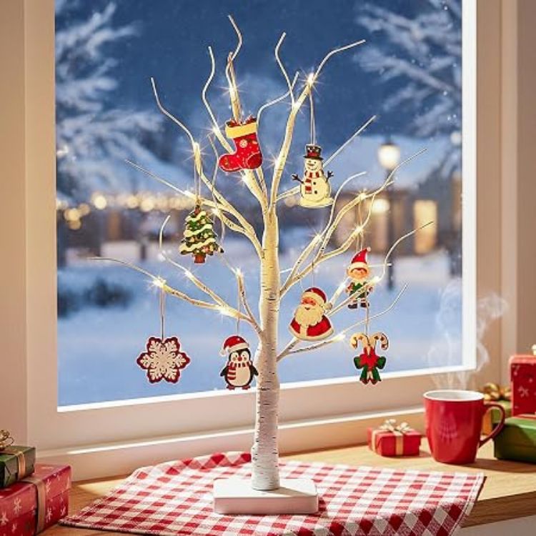 Picture of 2 Pack 22" Lighted Maple Tree Fall Decor, Fall Tree with Lights Thanksgiving Decorations,24 LED Artificial Tree Battery Operated Centerpiece Table Decorations for Home Party Autumn Decor