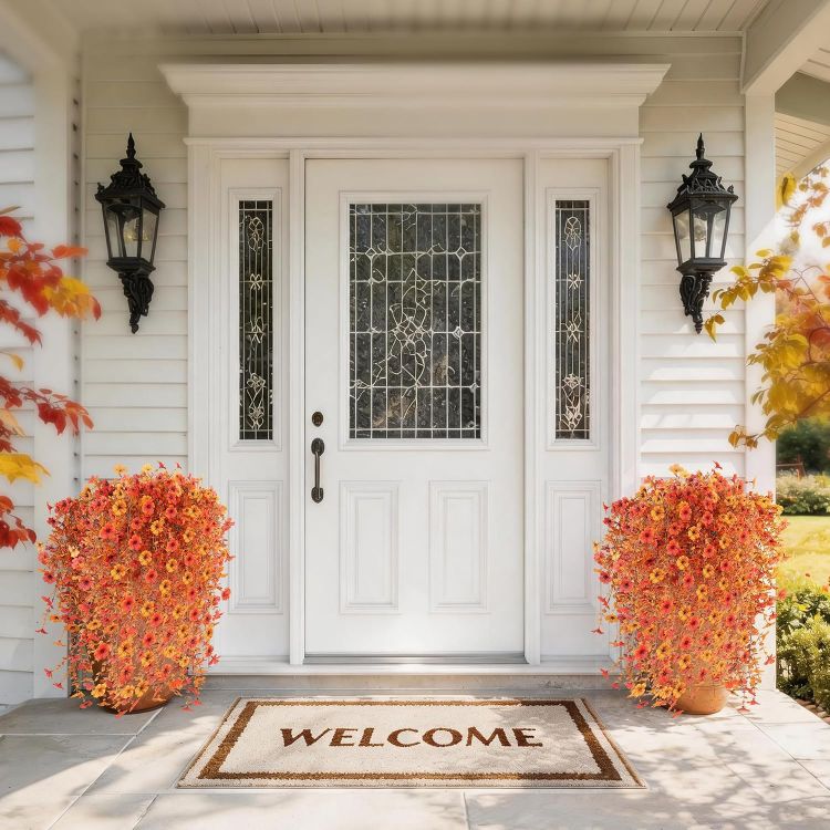 Picture of 4 Bundles Autumn Artificial Flowers Outdoor, 77cm Artificial Hanging Plants UV-Resistant Autumn Fake Flowers Decorations, 2 Color Silk flowers, Faux plants for Hanging Baskets Front Door Garden Planter