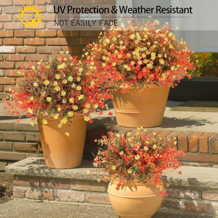 Picture of Autumn Flowers Artificial, 12 Bundles Fake Fall Flower for Autumn Decor Realistic Autumn Artificial Flowers, Faux Plastic Autumn Plants for Garden Window Porch Balcony Indoor Outdoor Home Decor