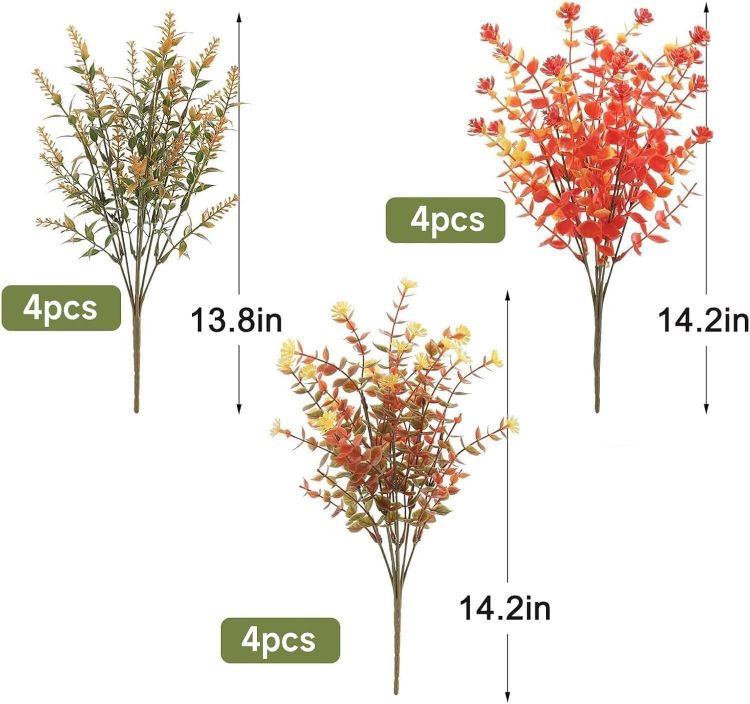 Picture of Autumn Flowers Artificial, 12 Bundles Fake Fall Flower for Autumn Decor Realistic Autumn Artificial Flowers, Faux Plastic Autumn Plants for Garden Window Porch Balcony Indoor Outdoor Home Decor