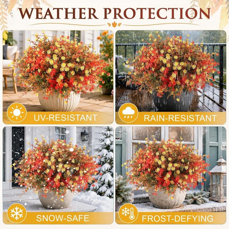 Picture of Autumn Flowers Artificial, 12 Bundles Fake Fall Flower for Autumn Decor Realistic Autumn Artificial Flowers, Faux Plastic Autumn Plants for Garden Window Porch Balcony Indoor Outdoor Home Decor