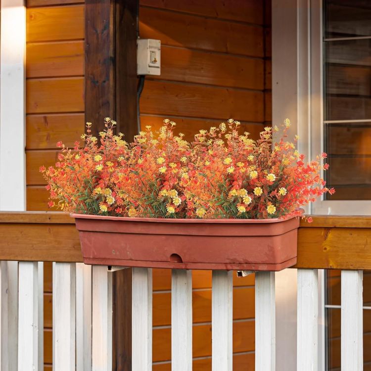 Picture of Autumn Flowers Artificial, 12 Bundles Fake Fall Flower for Autumn Decor Realistic Autumn Artificial Flowers, Faux Plastic Autumn Plants for Garden Window Porch Balcony Indoor Outdoor Home Decor