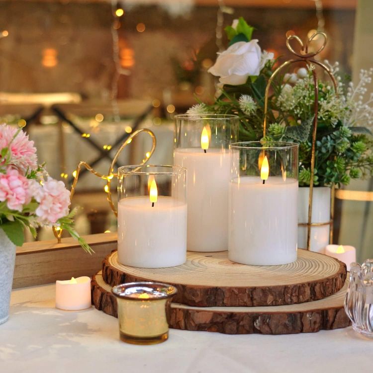 Picture of  Real Wax LED Candles Flickering, Clear Glass Shell, White Set of 3 500+ Hours Long Lasting Battery Operated Candles with Remote Control, Timer and Realistic 3D Wick for Wedding