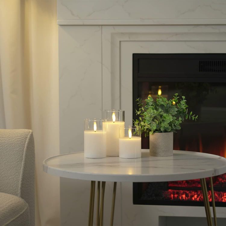 Picture of  Real Wax LED Candles Flickering, Clear Glass Shell, White Set of 3 500+ Hours Long Lasting Battery Operated Candles with Remote Control, Timer and Realistic 3D Wick for Wedding