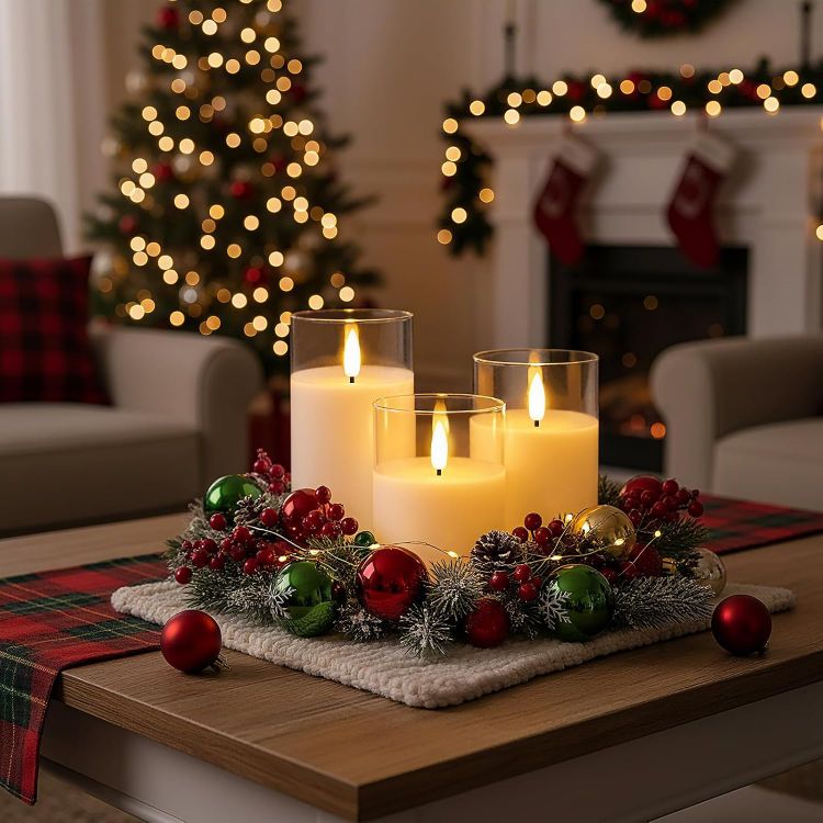 Picture of  Real Wax LED Candles Flickering, Clear Glass Shell, White Set of 3 500+ Hours Long Lasting Battery Operated Candles with Remote Control, Timer and Realistic 3D Wick for Wedding