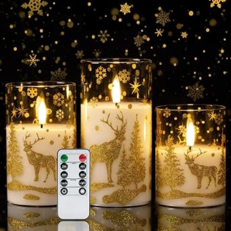 Picture of  Real Wax LED Candles Flickering, Clear Glass Shell, White Set of 3 500+ Hours Long Lasting Battery Operated Candles with Remote Control, Timer and Realistic 3D Wick for Wedding