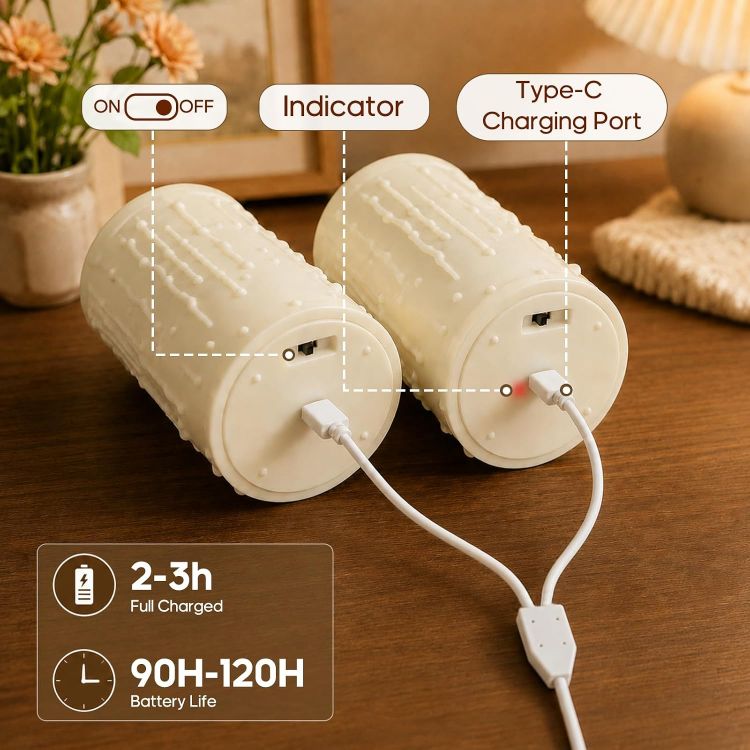 Picture of Rechargeable Fake LED Pillar Candles Flickering with Type-C 2 Pack [Energy Class F] 24 Cycle Timer, Remote Control, IP44 Large Battery Powered Candles Flameless for Halloween Decorations Christmas Gift