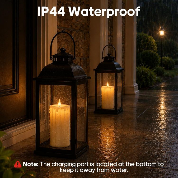 Picture of Rechargeable Fake LED Pillar Candles Flickering with Type-C 2 Pack [Energy Class F] 24 Cycle Timer, Remote Control, IP44 Large Battery Powered Candles Flameless for Halloween Decorations Christmas Gift