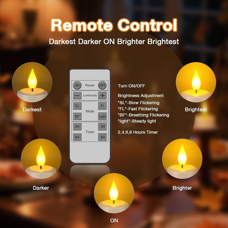 Picture of Rechargeable Tea Lights, 6 Packs Flameless Battery Electric LED Candles with Remote Timer, Rechargeable Candles with USB-C Cable for Home Room Bedroom Halloween Christmas Decorations