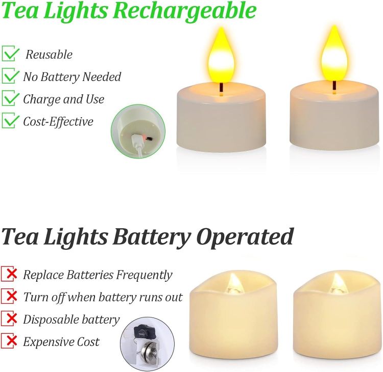 Picture of Rechargeable Tea Lights, 6 Packs Flameless Battery Electric LED Candles with Remote Timer, Rechargeable Candles with USB-C Cable for Home Room Bedroom Halloween Christmas Decorations