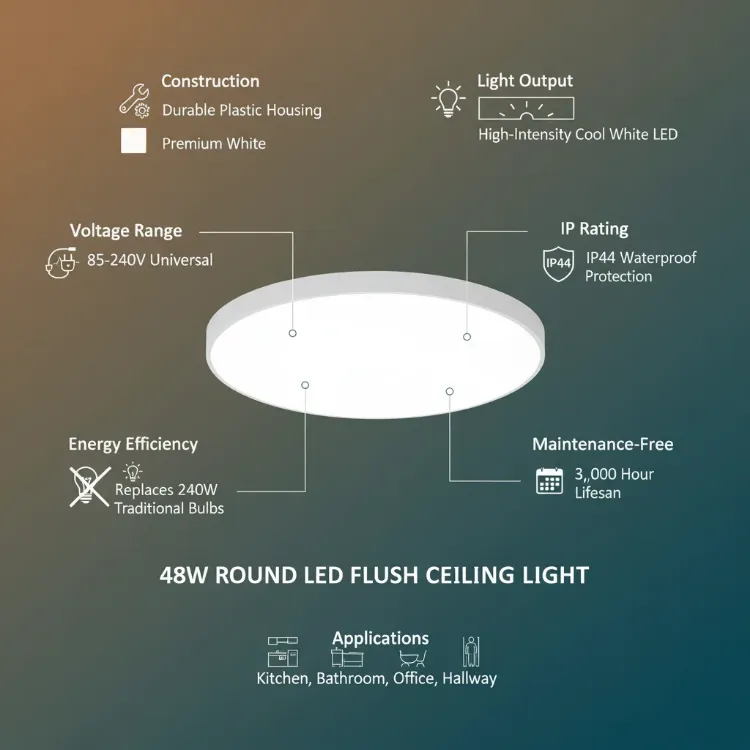 Picture of 48W Round LED Ceiling Light – Flush Mount Design – Warm white – Energy-Efficient Modern Ceiling Light for Homes, Kitchens, Bedrooms & UK Spaces