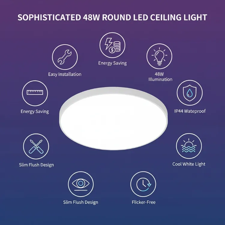 Picture of 48W Round LED Ceiling Light – Flush Mount Design – Warm white – Energy-Efficient Modern Ceiling Light for Homes, Kitchens, Bedrooms & UK Spaces