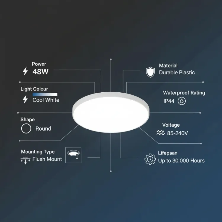 Picture of 48W Round LED Ceiling Light – Flush Mount Design – Warm white – Energy-Efficient Modern Ceiling Light for Homes, Kitchens, Bedrooms & UK Spaces