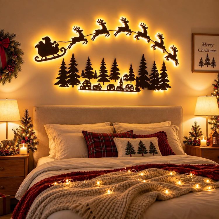 Picture of 3D Light-Up Wooden Reindeer Christmas Decorations, B Warm Backlit Peel & Stick Entryway Glow, LED Reindeer Wall Christmas Decorations, for Hallways, Bedrooms, Living Areas