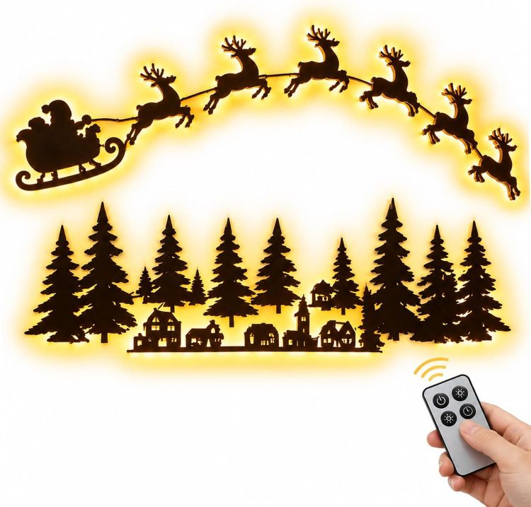 Picture of 3D Light-Up Wooden Reindeer Christmas Decorations, B Warm Backlit Peel & Stick Entryway Glow, LED Reindeer Wall Christmas Decorations, for Hallways, Bedrooms, Living Areas