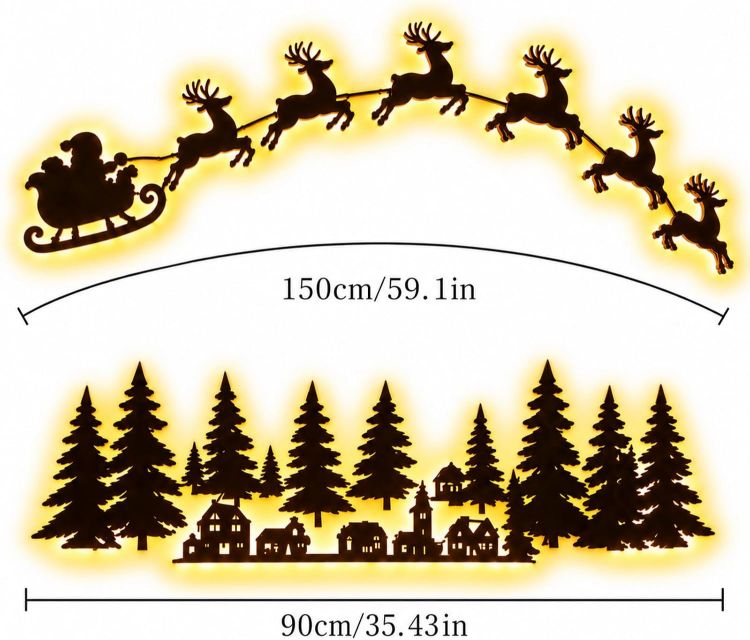 Picture of 3D Light-Up Wooden Reindeer Christmas Decorations, B Warm Backlit Peel & Stick Entryway Glow, LED Reindeer Wall Christmas Decorations, for Hallways, Bedrooms, Living Areas
