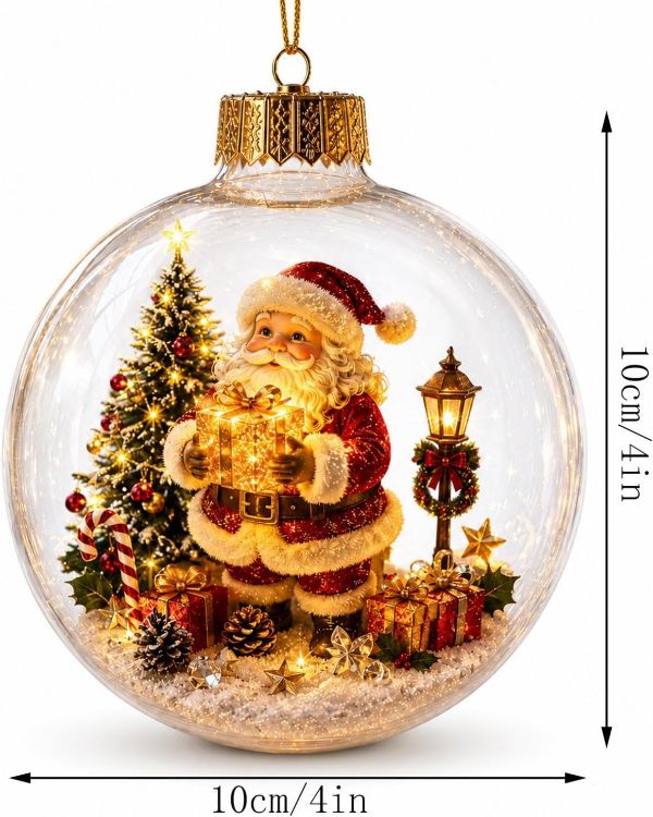Picture of 3D Glowing Christmas Story Ornament, Miniature Xmas Scene in Clear Acrylic Ball with Warm Led Light, Festive Keepsake Gift for Home Xmas Party Decoration
