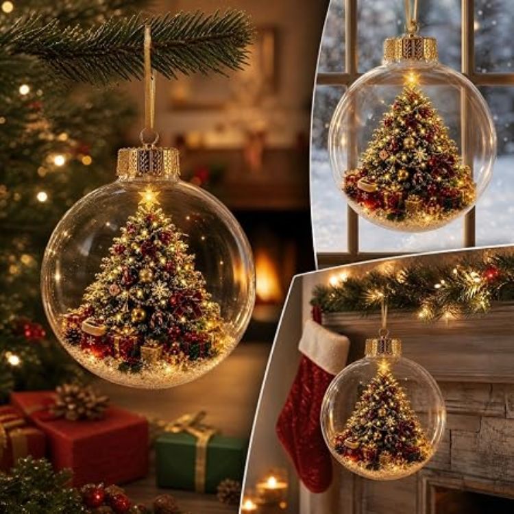 Picture of 3D Glowing Christmas Story Ornament, Miniature Xmas Scene in Clear Acrylic Ball with Warm Led Light, Festive Keepsake Gift for Home Xmas Party Decoration