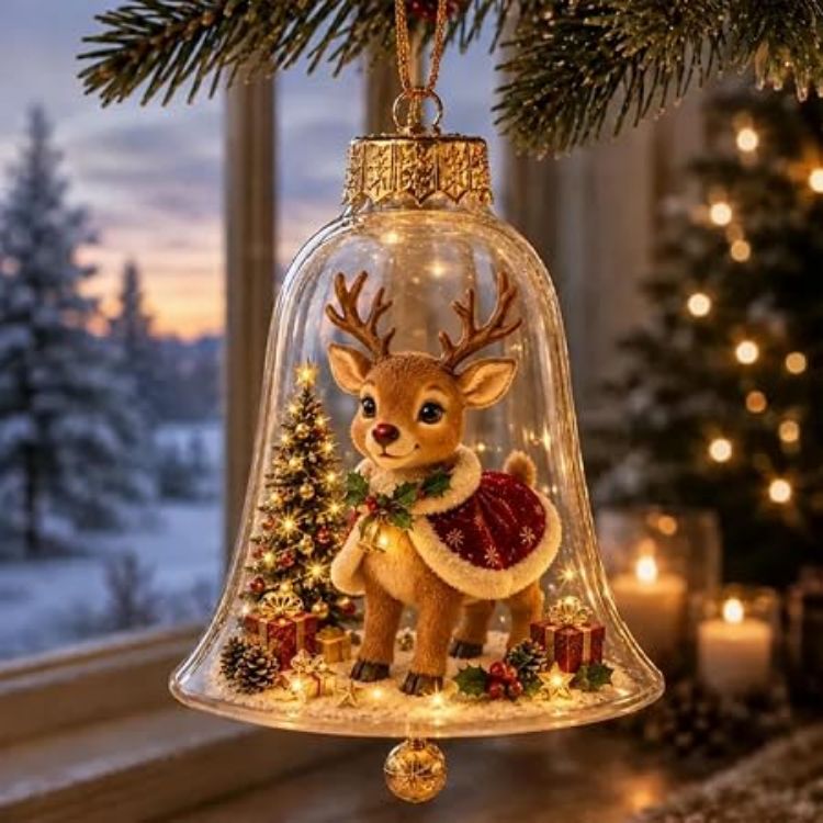 Picture of 3D Glowing Christmas Story Ornament, Miniature Xmas Scene in Clear Acrylic Ball with Warm Led Light, Festive Keepsake Gift for Home Xmas Party Decoration